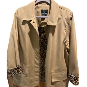 Dennis Basso Tan Trench Coat with Leopard Print Lining